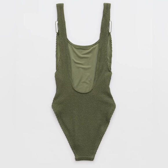Aerie Shimmery Crinkle Birthday Scoop Cheekiest One Piece Swimsuit Green Size M - Picture 16 of 16